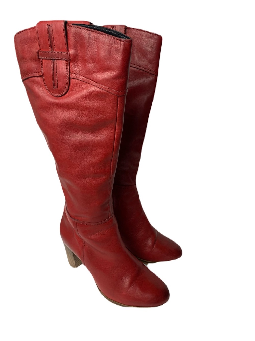 Diba True Connect Tion Knee High Boots Deep Red Leather Side Zip Women’s 9